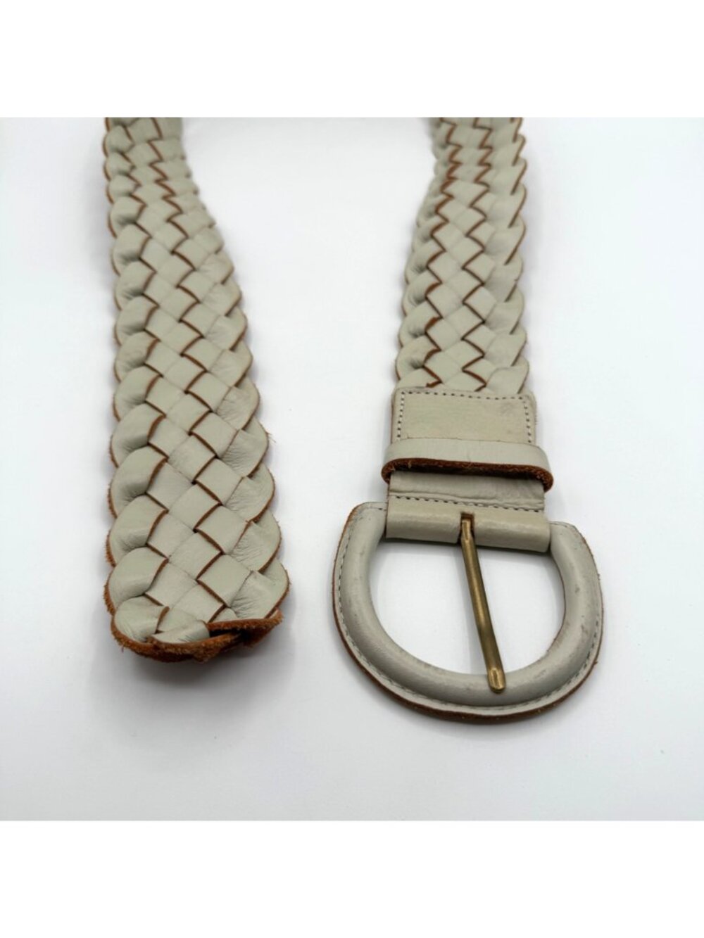 Banana Republic White Woven Genuine Leather Wide Belt Size Medium - Picture 3 of 5